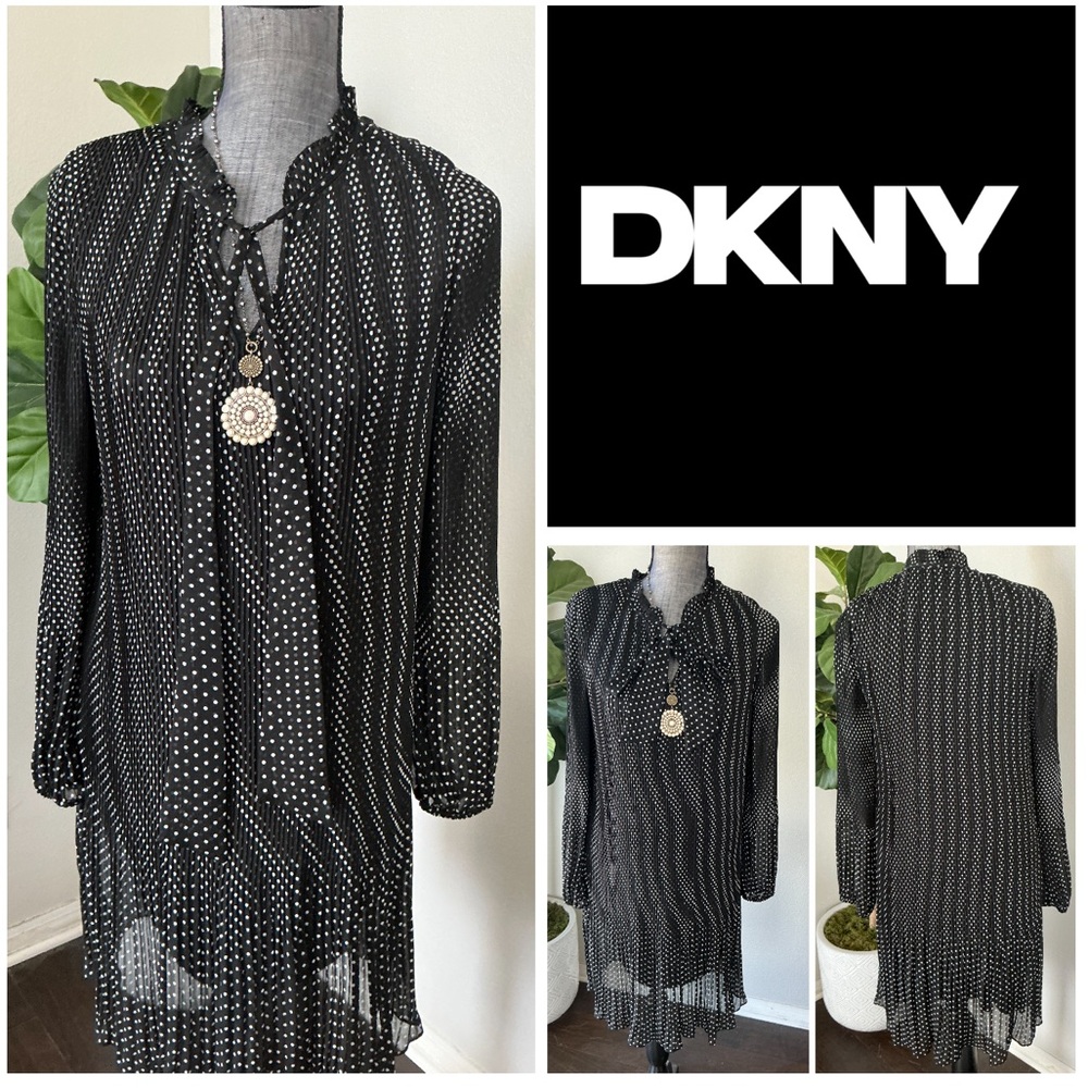 DKNY Black/White Pleated Mini Dress.  NWT.